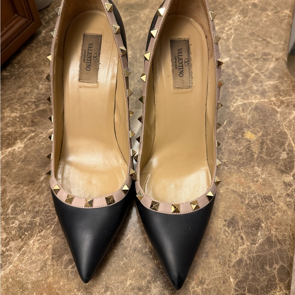 Valentino Black and Beige Studded Heels
